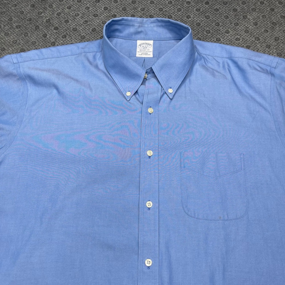 Brooks Brothers Regent Fit Blue Non-Iron Cotton Button Down Shirt Mens 18 4/5 - Picture 5 of 10